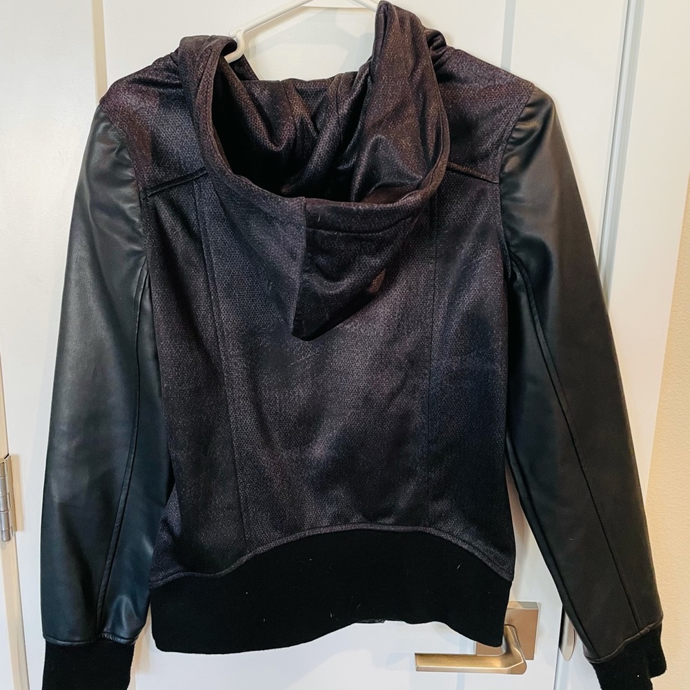 Black Partial Leather Jacket - image 3